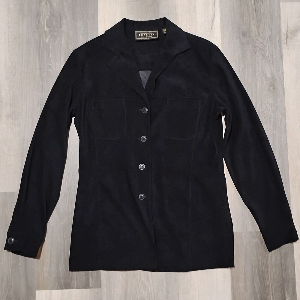 Vintage EXPRESS Faux Suede Jacket Women’s Small Black Button Front Stretch